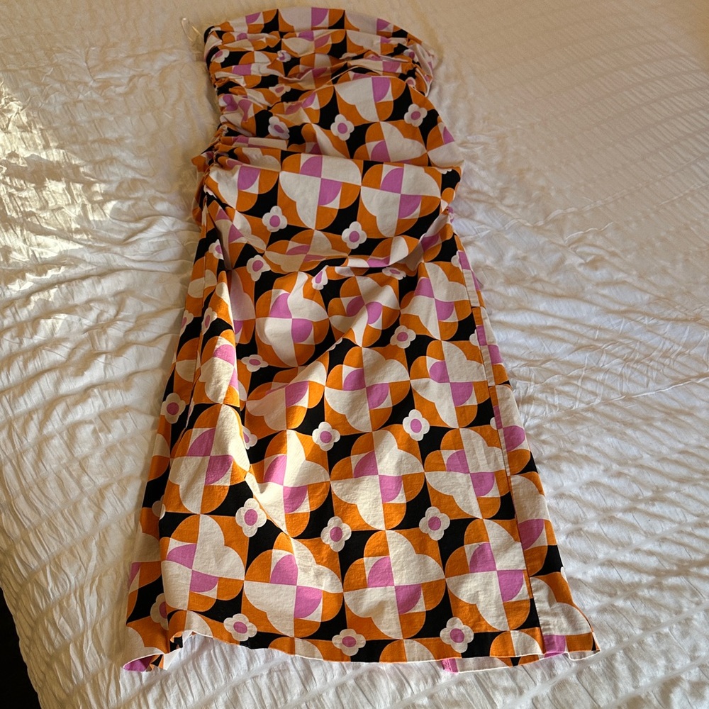 Anthropologie Geometric Midi Dress - Orange, Pink, Black, White